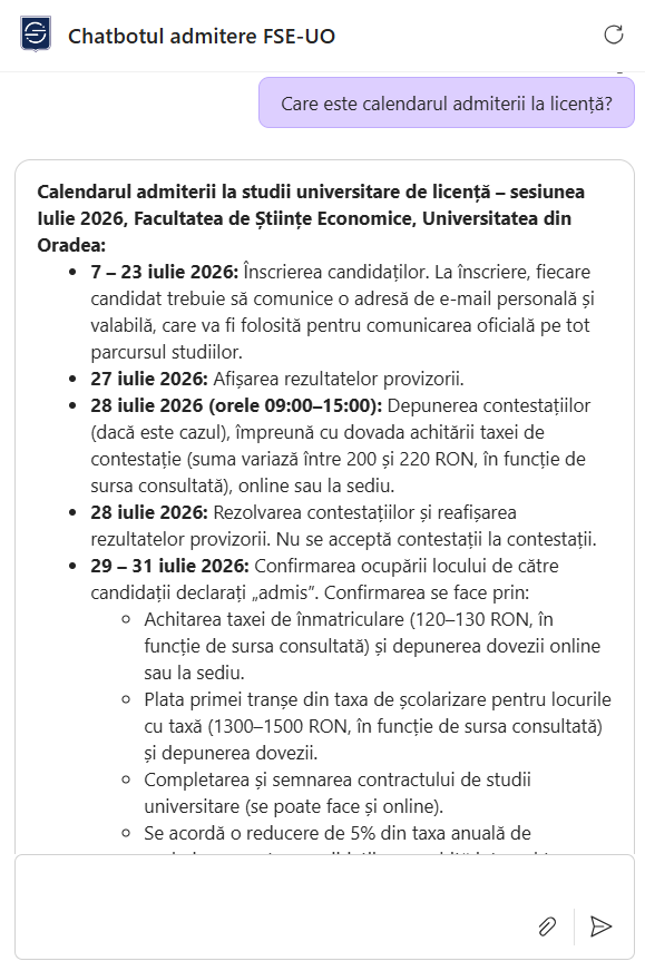 Chatbotul Facultății de Științe Economice din Oradea în funcțiune